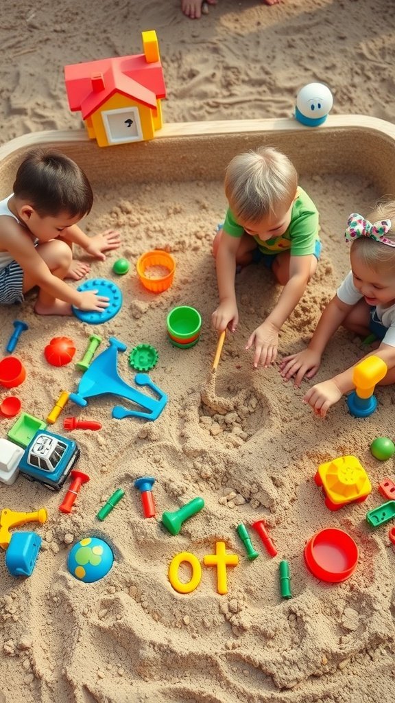 25 Fun Ideas for a 2nd Birthday Summer Party for Girls Children playing in a sandbox during a summer birthday party