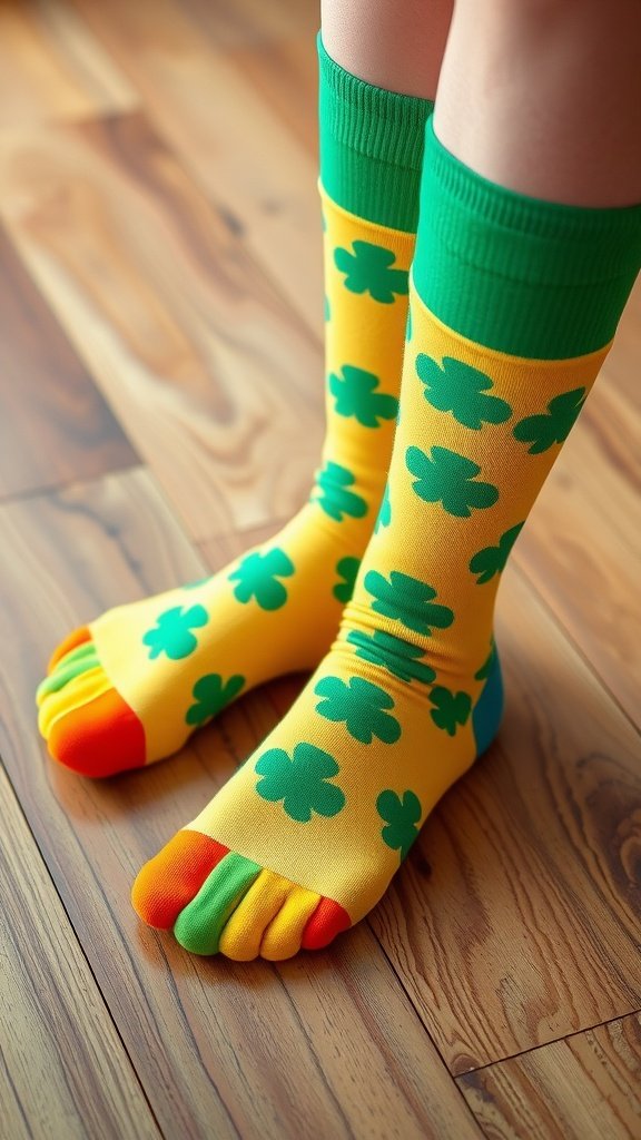 25 Creative St. Patrick's Day Costume Ideas for Everyone Colorful rainbow socks with shamrocks