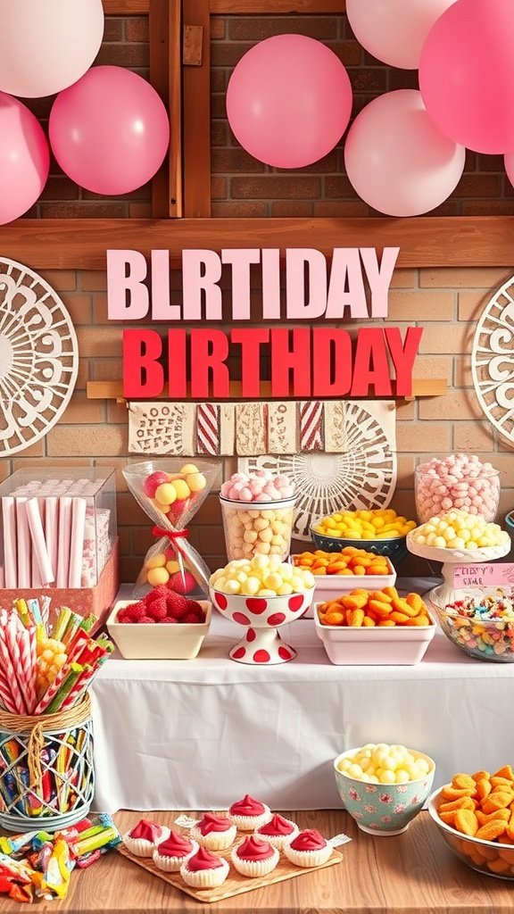 35 Creative Ideas for an Unforgettable 2nd Birthday Party Colorful sweet snack bar for a birthday party with cupcakes, candies, and fruit