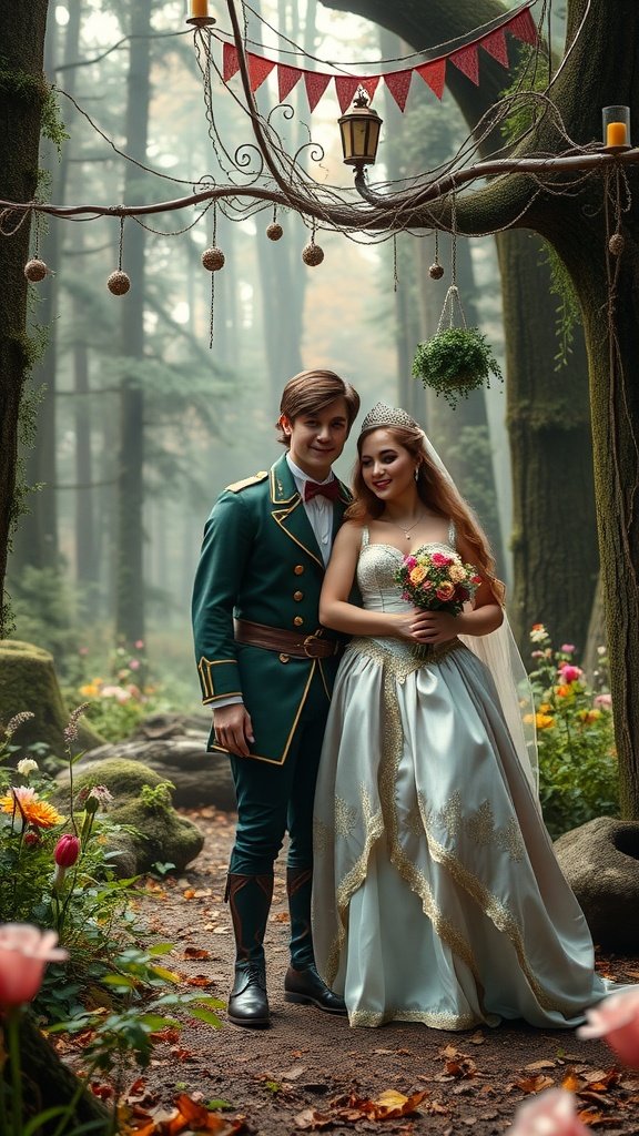 35 Best Couples Costumes for Your Next Halloween Party Couple dressed as fairy tale characters in a forest setting