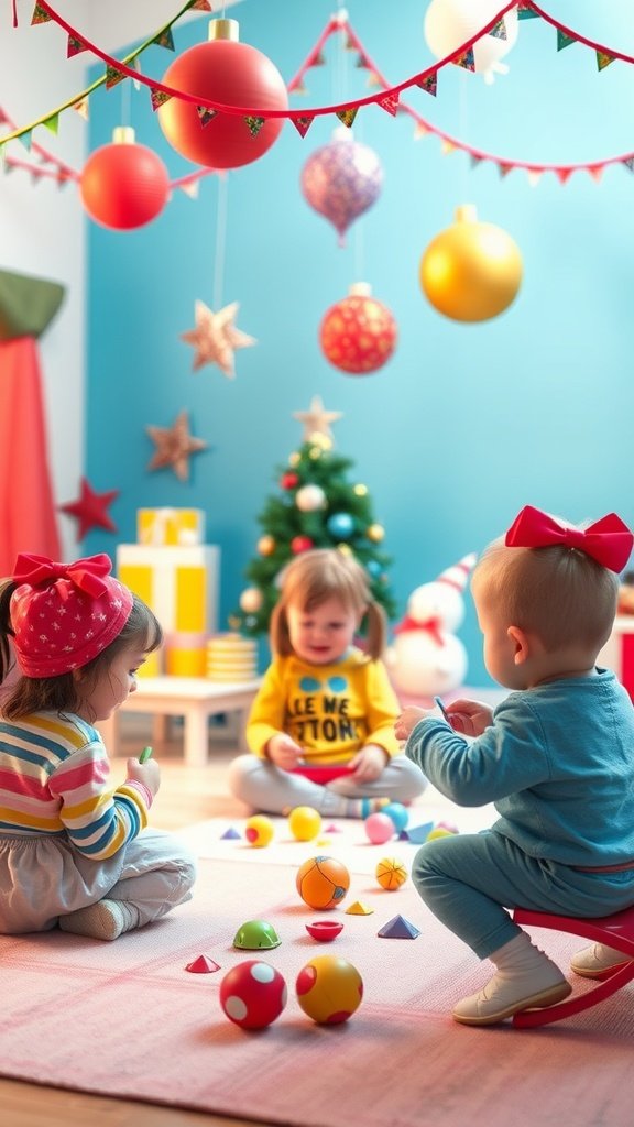 35 Creative Ideas for an Unforgettable 2nd Birthday Party A colorful birthday party scene with toddlers playing on a rug, surrounded by vibrant decorations and toys.