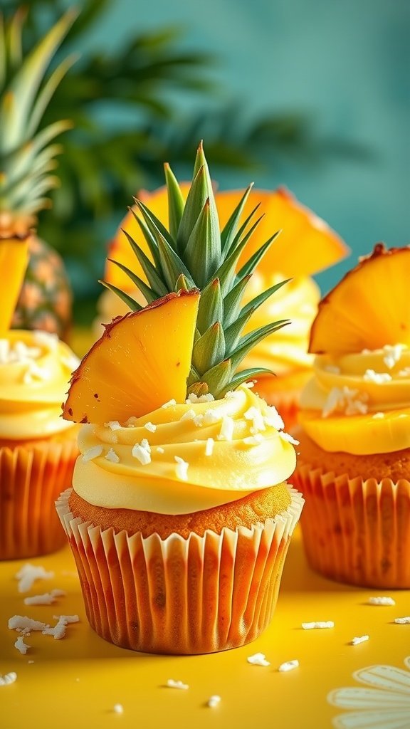 25 Creative and Colorful Easter Cupcakes to Try This Spring Tropical pineapple cupcakes with frosting and coconut flakes