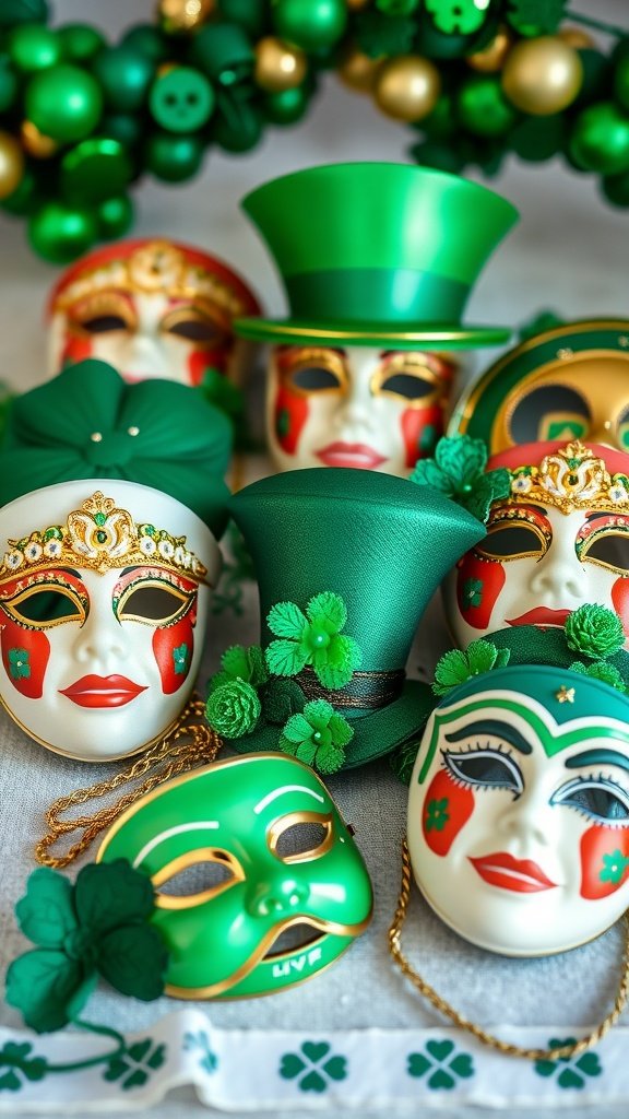 25 Creative St. Patrick's Day Costume Ideas for Everyone A variety of colorful St. Patrick's Day masks in green and gold