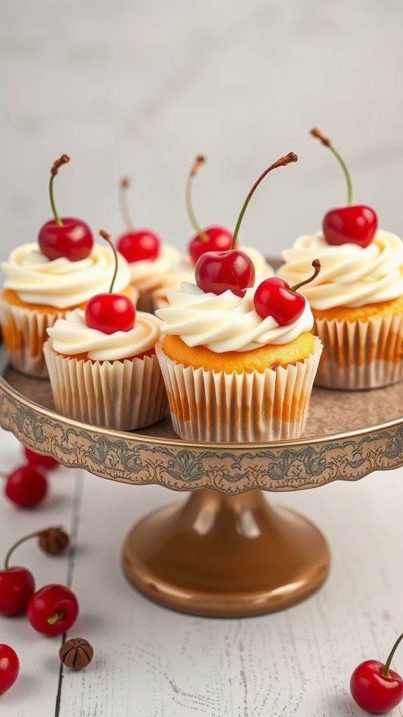 25 Creative and Colorful Easter Cupcakes to Try This Spring Vanilla almond cupcakes topped with cherries on a decorative stand