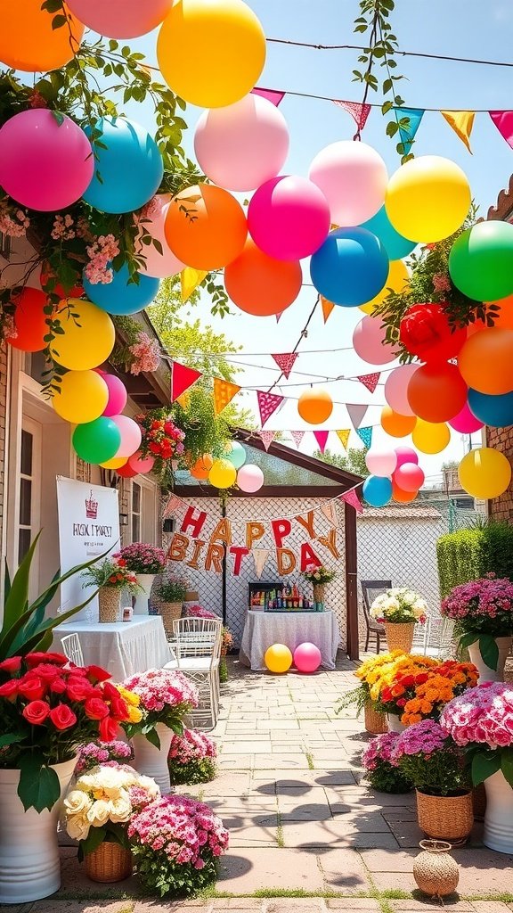 25 Fun Ideas for a 2nd Birthday Summer Party for Girls Colorful decorations for a 2nd birthday summer party featuring balloons, flowers, and a birthday banner.