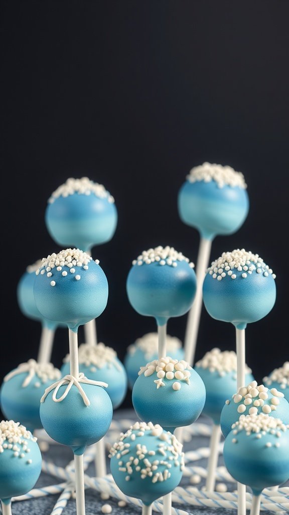29 Creative Something Blue Bridal Shower Ideas to Inspire You A display of blue ombre cake pops with white sprinkles on top