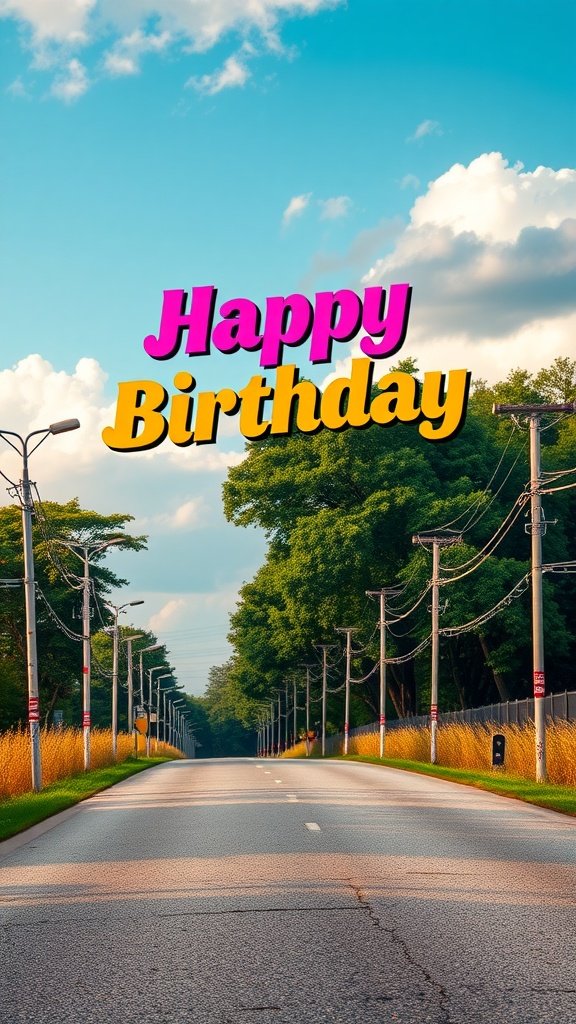 50 Fun and Creative Birthday Phone Wallpapers You’ll Love A birthday phone wallpaper featuring bold typography that says 'Happy Birthday' against a scenic background.
