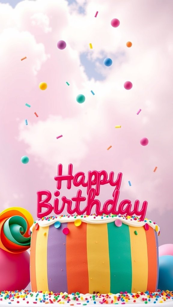 50 Fun and Creative Birthday Phone Wallpapers You’ll Love A colorful birthday cake with a 'Happy Birthday' sign and festive decorations.