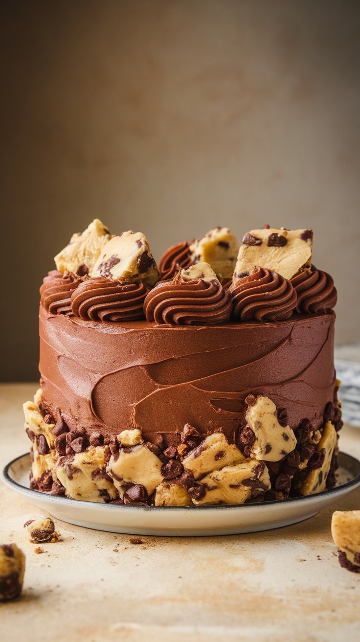 15 Unique Birthday Cakes for Men Chocolate Chip Cookie Dough Cake with frosting and cookie dough pieces