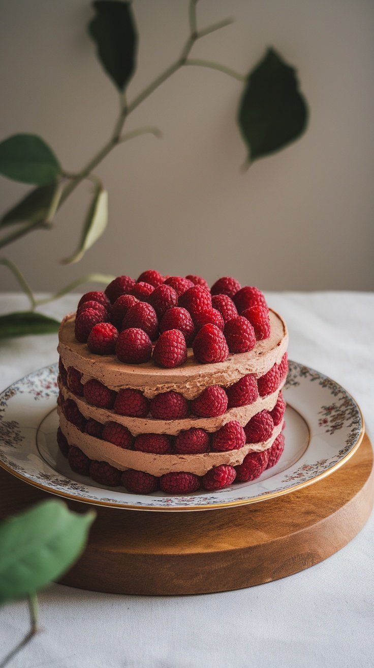 15 Stunning Birthday Cakes for Women A beautiful chocolate raspberry mousse cake layered with fresh raspberries.