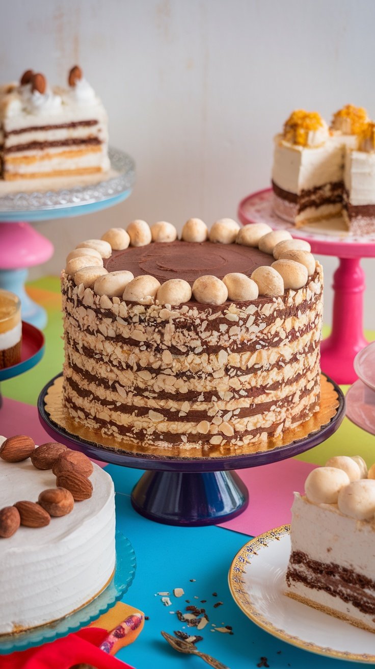 15 Stunning Birthday Cakes for Women A beautifully layered chocolate cake topped with almonds and coconut.