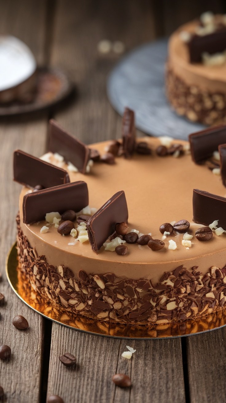 15 Unique Birthday Cakes for Men A delicious coffee and hazelnut torte garnished with chocolate and nuts.