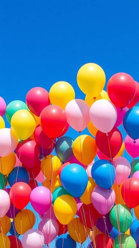 50 Fun and Creative Birthday Phone Wallpapers You’ll Love Colorful balloons against a blue sky