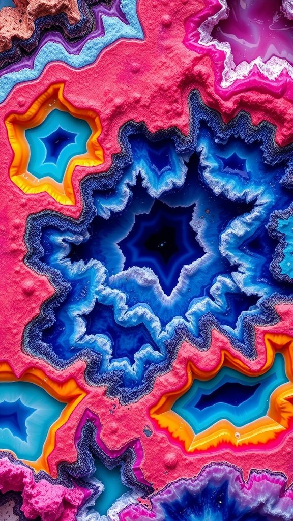 50 Fun and Creative Birthday Phone Wallpapers You’ll Love Colorful geode background with vibrant patterns and hues