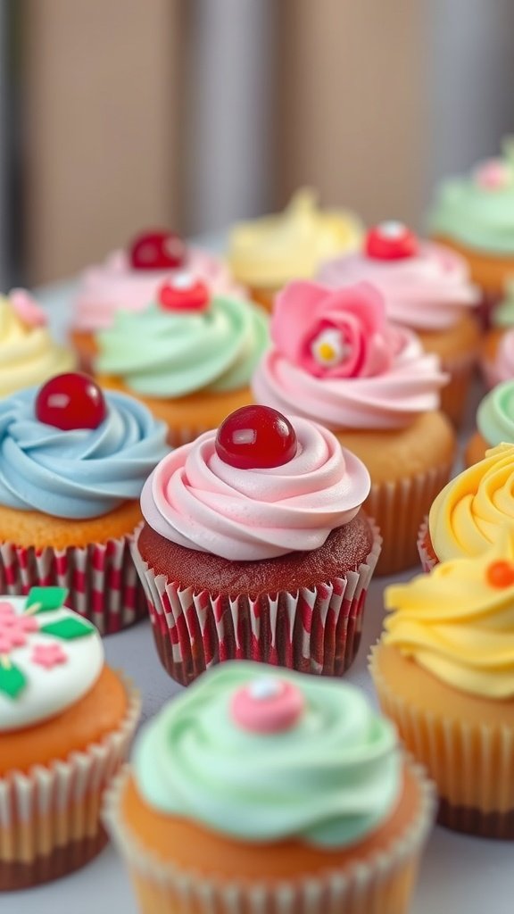 50 Fun and Creative Birthday Phone Wallpapers You’ll Love A variety of colorful cupcakes with different toppings and decorations.