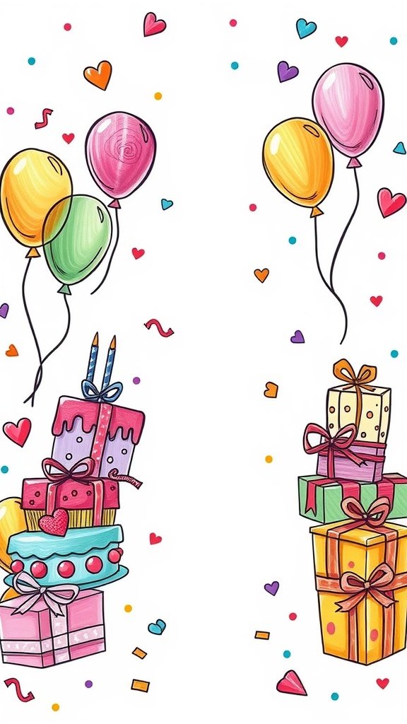 50 Fun and Creative Birthday Phone Wallpapers You’ll Love Colorful doodles of balloons and gifts for a birthday theme