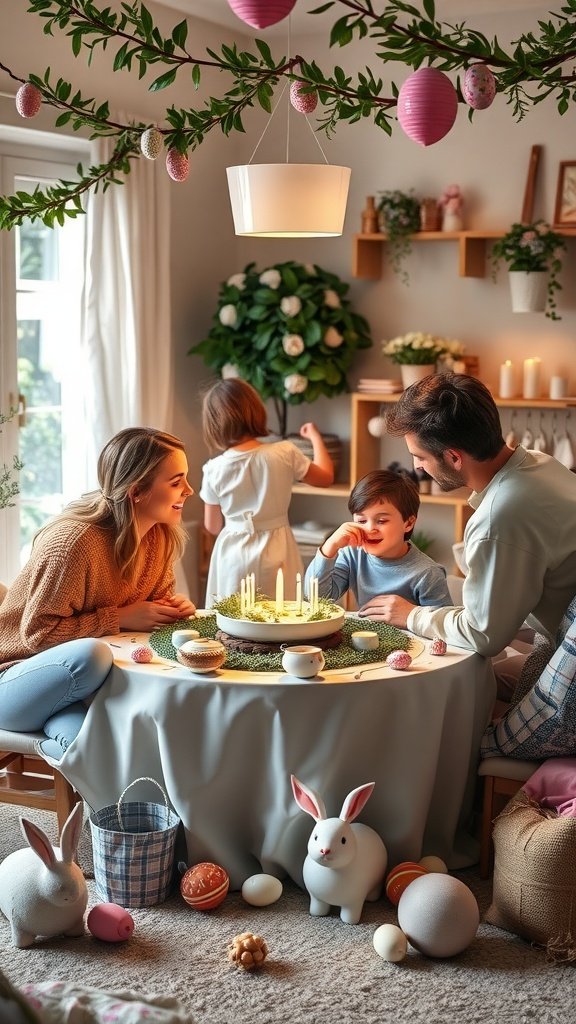 50 Cute Easter Wallpapers to Celebrate the Season A family celebrating Easter together with decorations and a festive table setting.