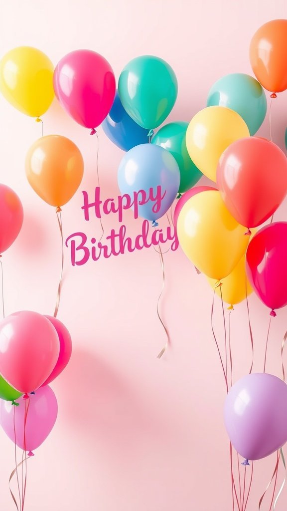 50 Fun and Creative Birthday Phone Wallpapers You’ll Love Colorful balloons with a 'Happy Birthday' message on a pink background.