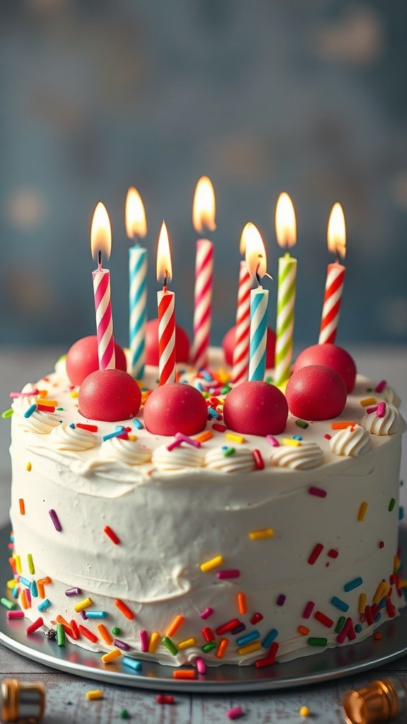 50 Fun and Creative Birthday Phone Wallpapers You’ll Love A birthday cake with colorful sprinkles and lit candles.