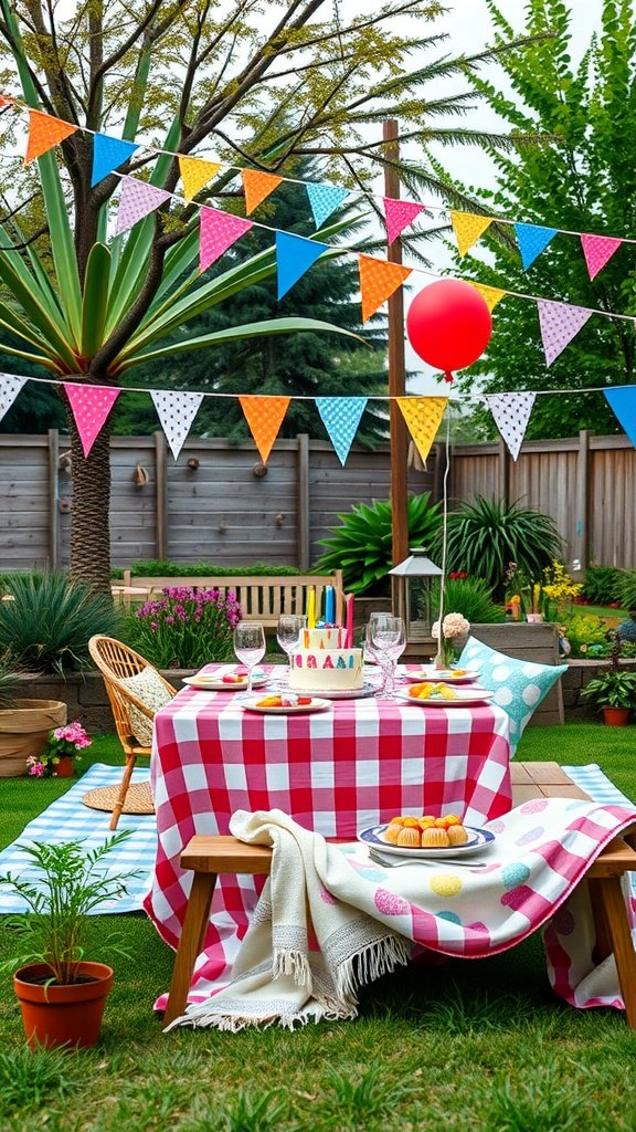 50 Fun and Creative Birthday Phone Wallpapers You’ll Love A colorful picnic setup with balloons, bunting, and a birthday cake.