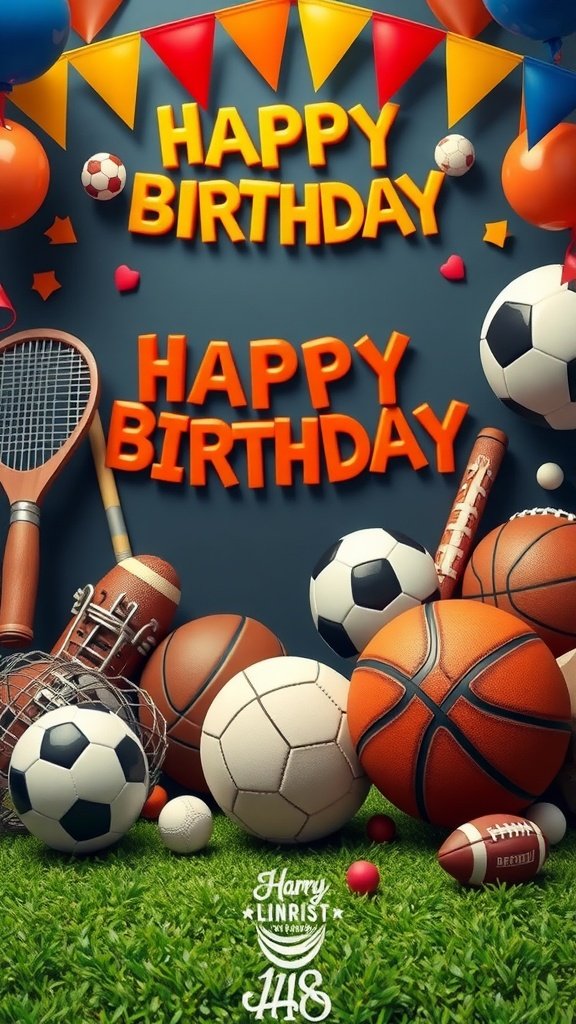 50 Fun and Creative Birthday Phone Wallpapers You’ll Love Colorful birthday phone wallpaper with sports balls and equipment.