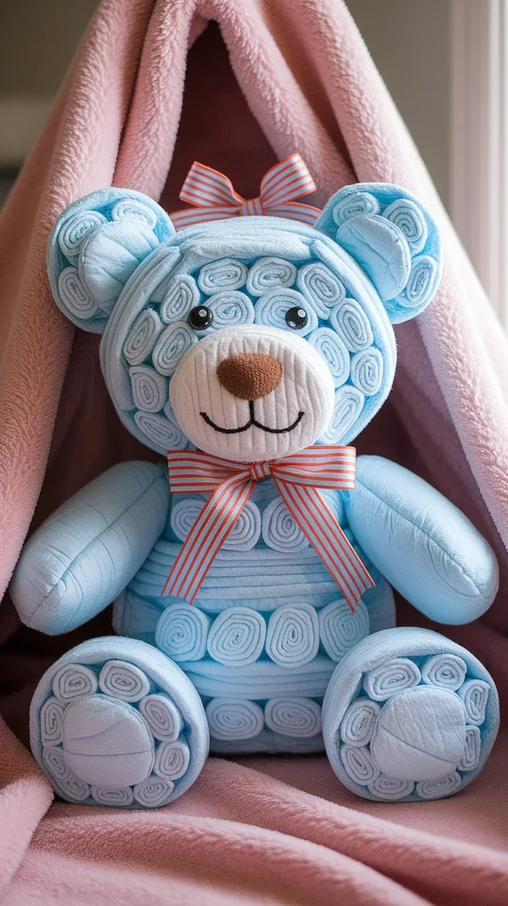 How to craft an unique diaper cake? Teddy Bear Diaper Cake