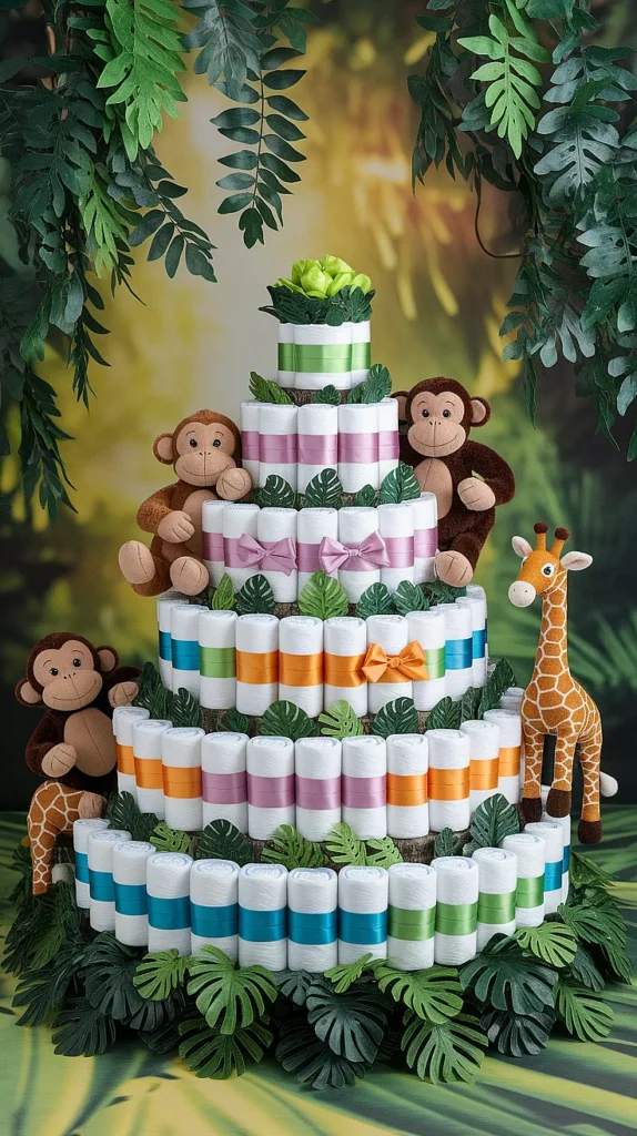 How to craft an unique diaper cake? Jungle Diaper Cake