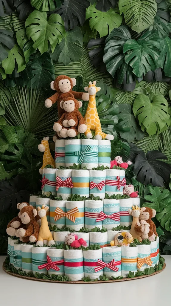How to craft an unique diaper cake? Jungle Diaper Cake