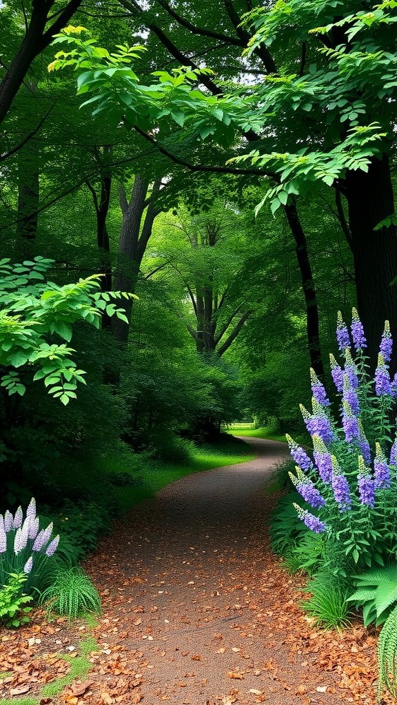 50 Fun and Creative Birthday Phone Wallpapers You’ll Love A serene path through a lush green forest with blooming flowers. birthday phone wallpaper