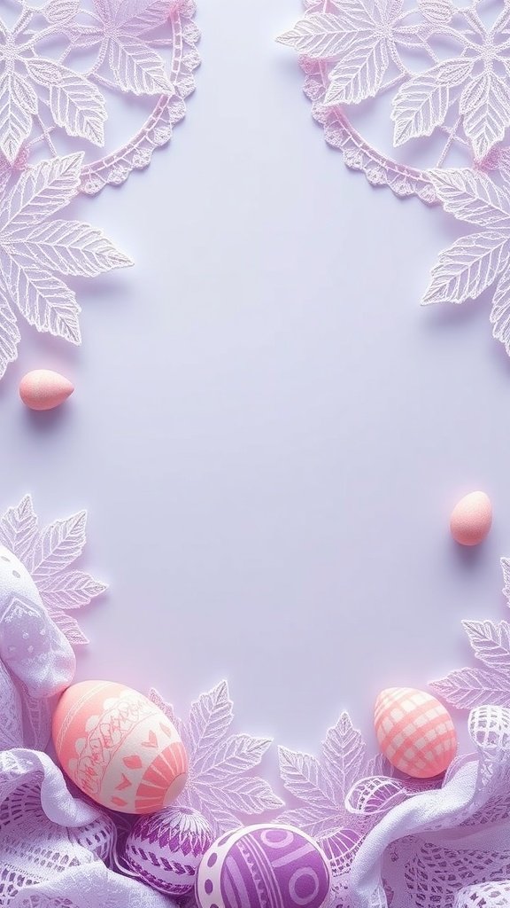 50 Cute Easter Wallpapers to Celebrate the Season A soft lavender background with lace trim and decorated Easter eggs.