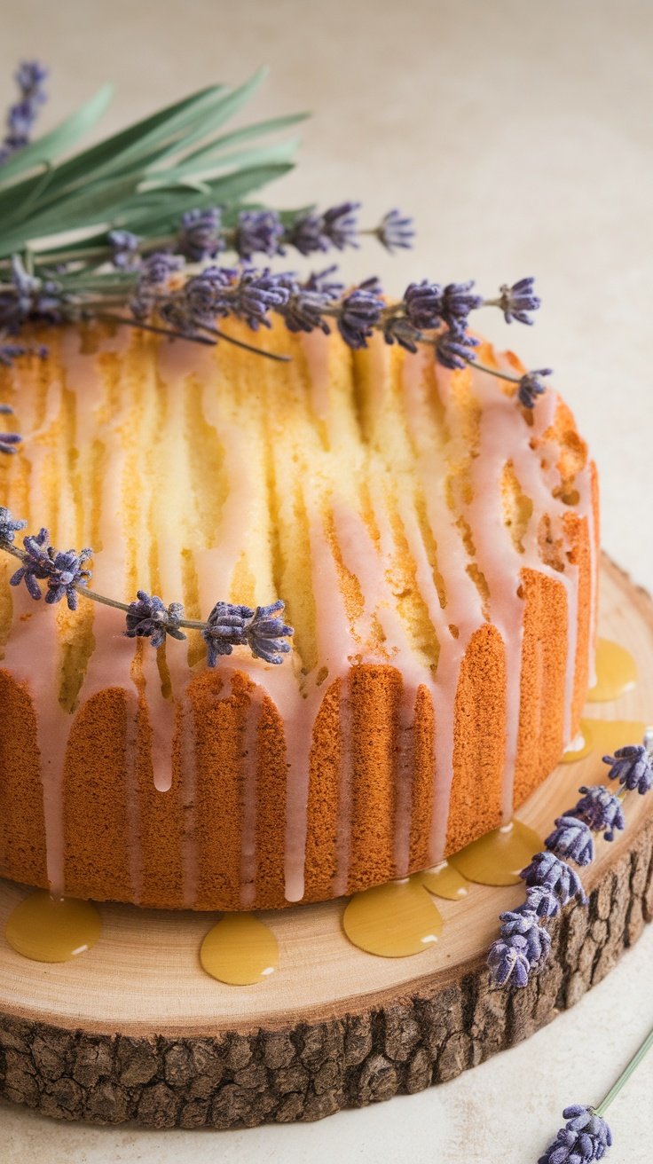 15 Stunning Birthday Cakes for Women A beautifully decorated Lavender Lemon Drizzle Cake with lavender flowers on top. birthday cakes for women