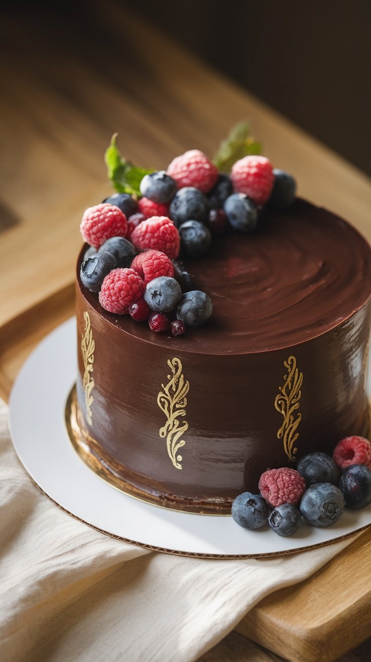 15 Unique Birthday Cakes for Men Luxury Dark Chocolate Ganache Cake topped with fresh berries