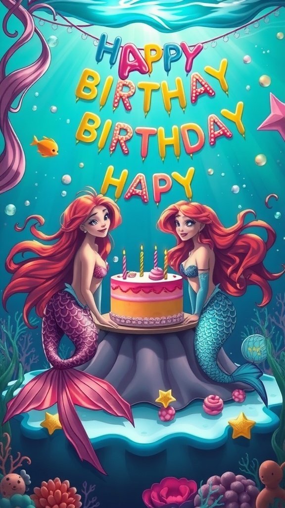 50 Fun and Creative Birthday Phone Wallpapers You’ll Love Colorful mermaids celebrating a birthday with a cake underwater