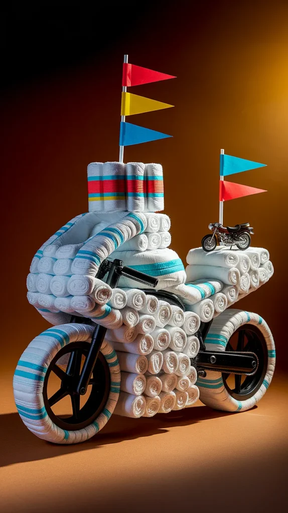 How to craft an unique diaper cake? motorcycle diaper cake