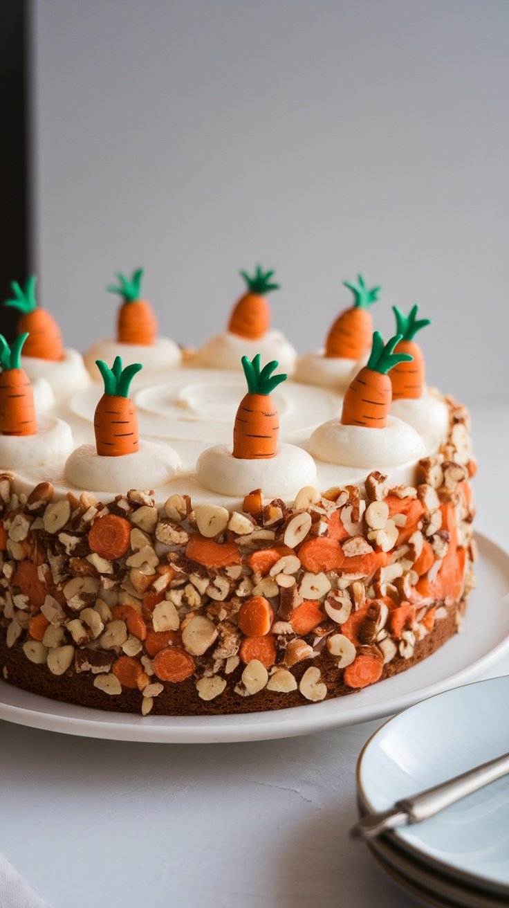 15 Unique Birthday Cakes for Men A delicious nutty carrot cake decorated with small carrot-shaped toppings.