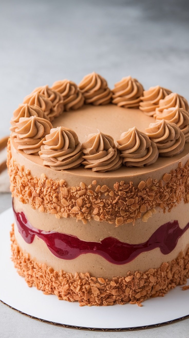 15 Unique Birthday Cakes for Men Layered peanut butter and jelly cake with frosting and jelly filling
