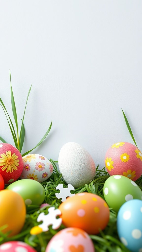 50 Cute Easter Wallpapers to Celebrate the Season Colorful Easter eggs in grass with a puzzle piece