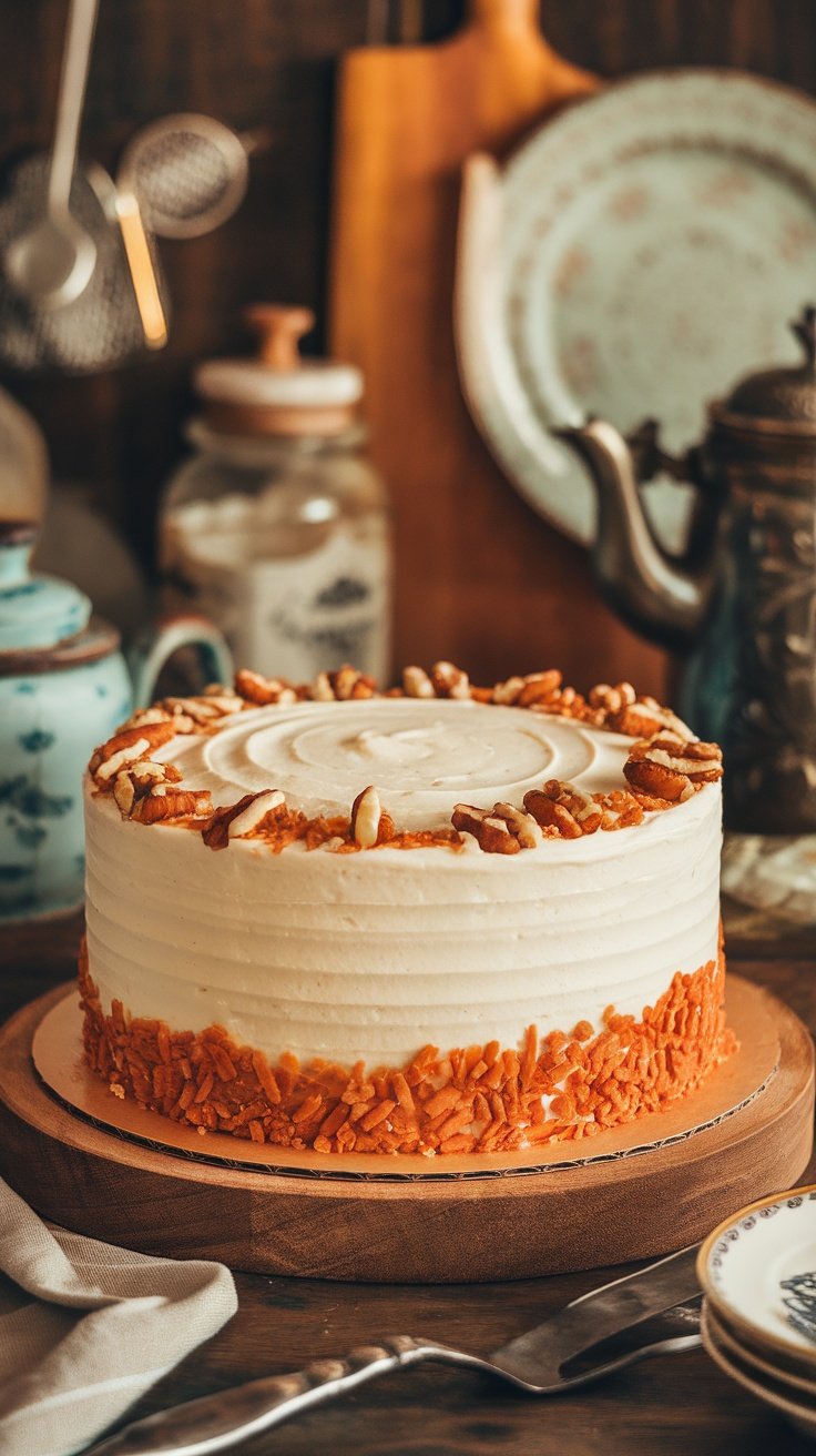 15 Stunning Birthday Cakes for Women Delicious spiced carrot cake with cream cheese frosting and walnuts on top.