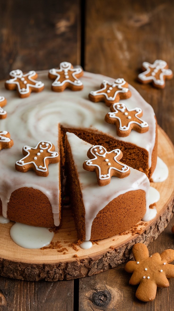 15 Unique Birthday Cakes for Men A sliced ginger cake decorated with small gingerbread men on top.