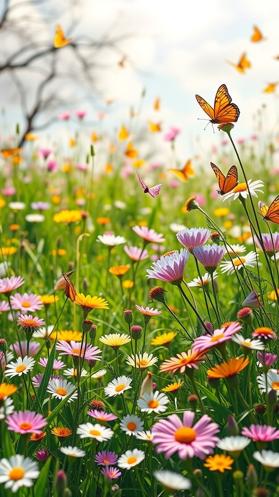 50 Cute Easter Wallpapers to Celebrate the Season A colorful spring meadow filled with blooming flowers and butterflies.