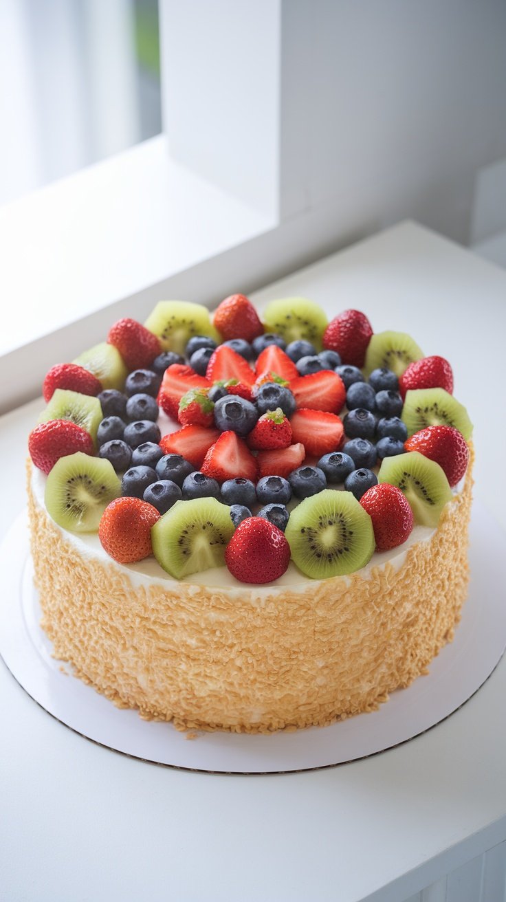 15 Stunning Birthday Cakes for Women A vibrant fruit-topped vanilla cake decorated with strawberries, blueberries, and kiwi. birthday cakes for women