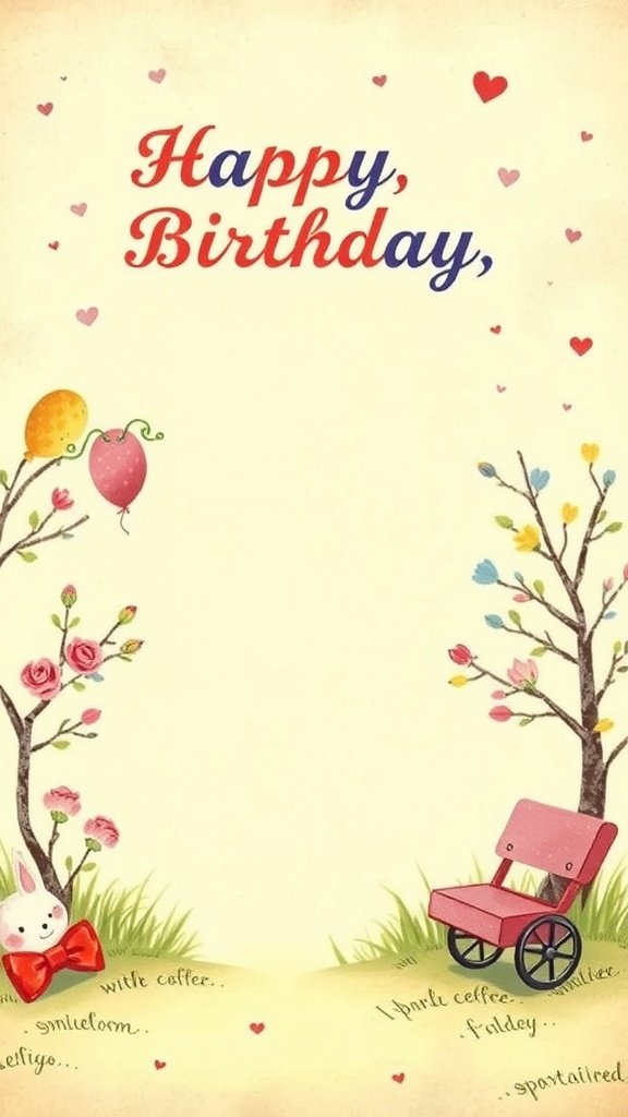 50 Fun and Creative Birthday Phone Wallpapers You’ll Love A vintage birthday card with a cute bunny and colorful balloons.