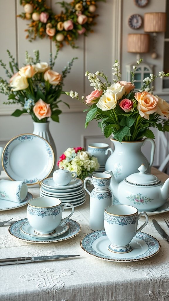 29 Creative Something Blue Bridal Shower Ideas to Inspire You A beautifully arranged table featuring vintage blue china settings with floral decorations. something blue bridal shower ideas