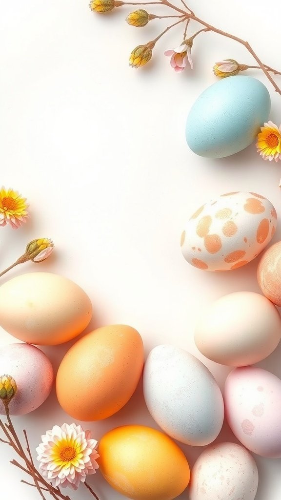 50 Cute Easter Wallpapers to Celebrate the Season Colorful watercolor Easter eggs surrounded by flowers on a light background
