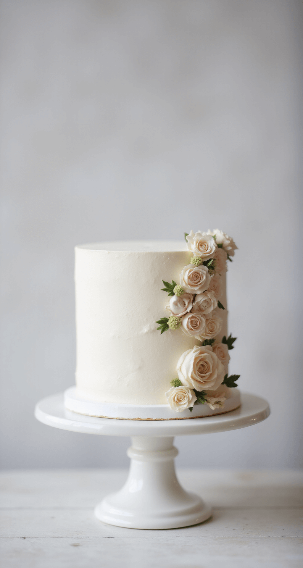 One-Tier Wedding Cake: Your Perfect Simple Celebration Dessert A single-tier wedding cake with pearl-white frosting and cascading fresh flowers on a white stand.