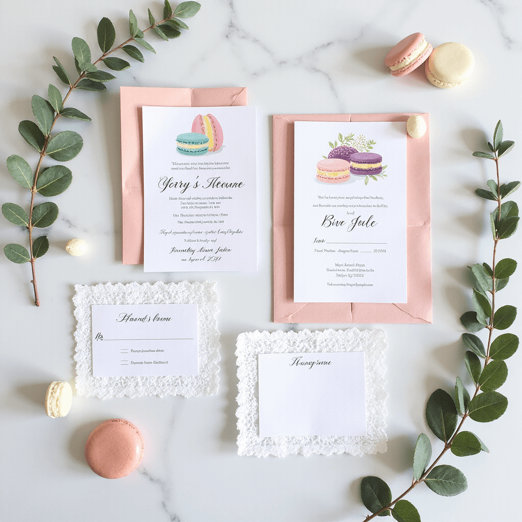 Cartoon Wedding Invitations: Your Ultimate Guide to Playful, Personalized Wedding Stationery Flat lay photo of cartoon invitation suite on white marble, adorned with eucalyptus, pastel macarons, and lace, highlighting playful designs in natural light.