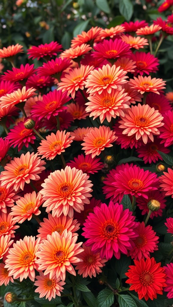 50 Stunning Flower Phone Wallpapers to Brighten Your Screen A vibrant display of red and orange chrysanthemums in full bloom.