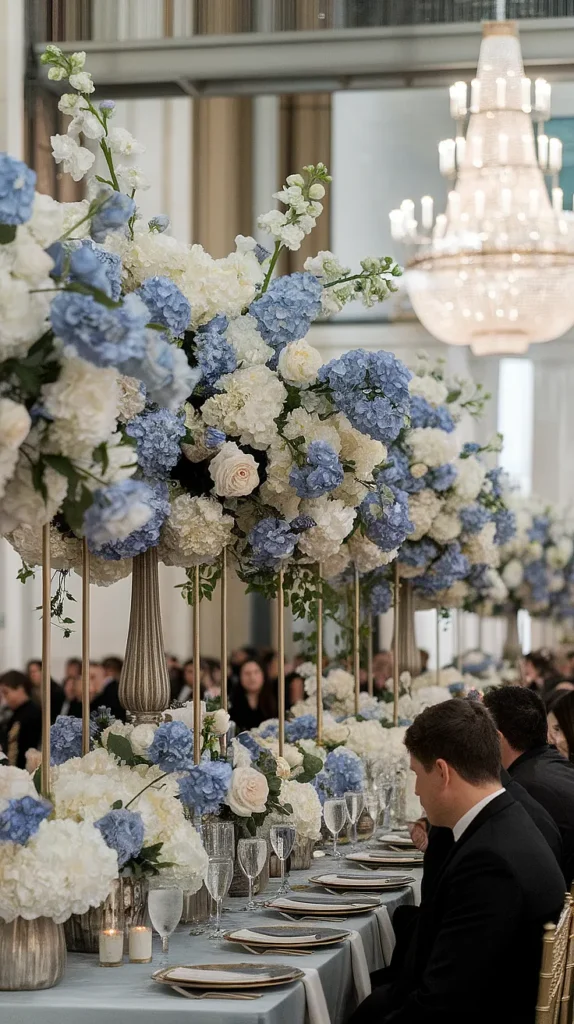 blue and white wedding flowers a dreamy palette of elegance Blue and White Chinoiserie Table Arrangements