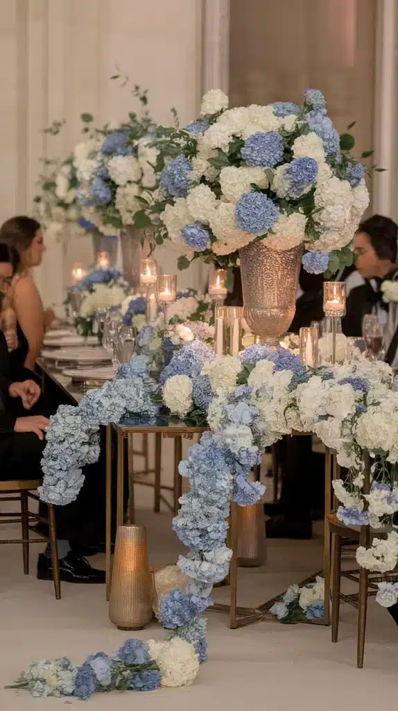 blue and white wedding flowers a dreamy palette of elegance Blue and White Chinoiserie Table Arrangements