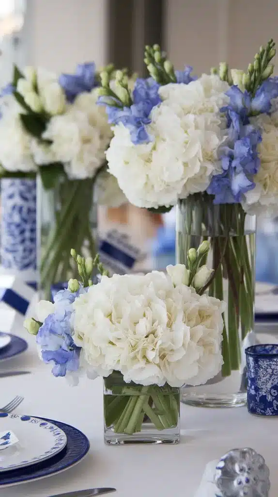 blue and white wedding flowers a dreamy palette of elegance Blue Nigella and White Peony Centerpieces